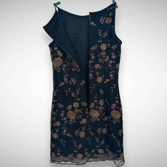 Jessica McClintock Y2K‎ 90s Floral Embroidered Sparkle High Neck Mini Dress 6 - Picture 5 of 9